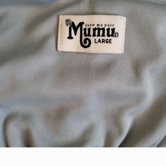 Show Me Your Mumu Kendall Maxi Dress V Neck Slit Blouson Silver Sage Blue Large - Picture 8 of 12